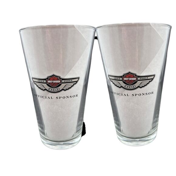 2 Harley Davidson 100th Anniversary Clear Pint Glasses 1993-2003 Miller Lite VTG - Picture 2 of 9